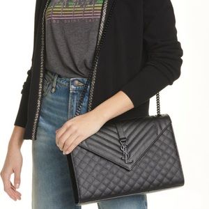 YSL LARGE ENVELOPE CALFSKIN NOIR SHOULDER BAG
